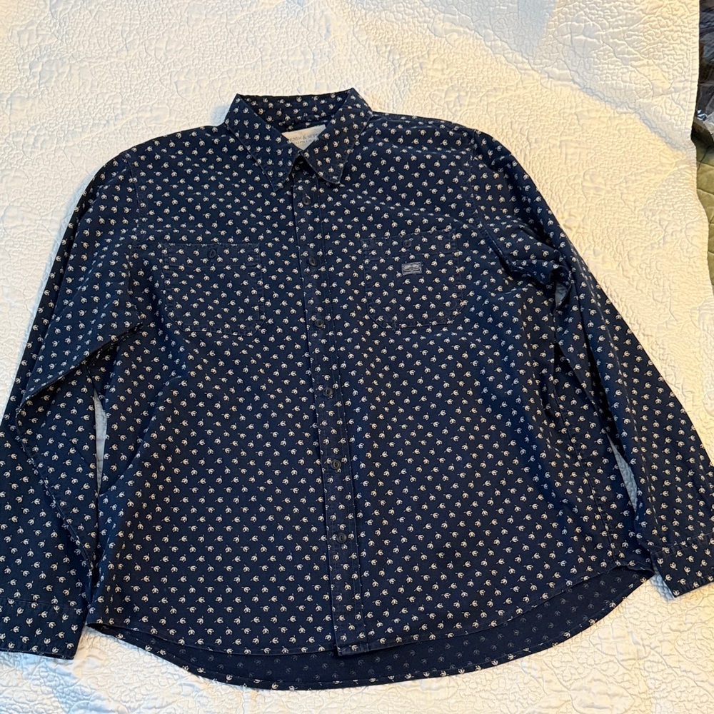 Ralph Lauren Denim & Supply Navy Blue Patterned Button-Up Shirt Size XXL